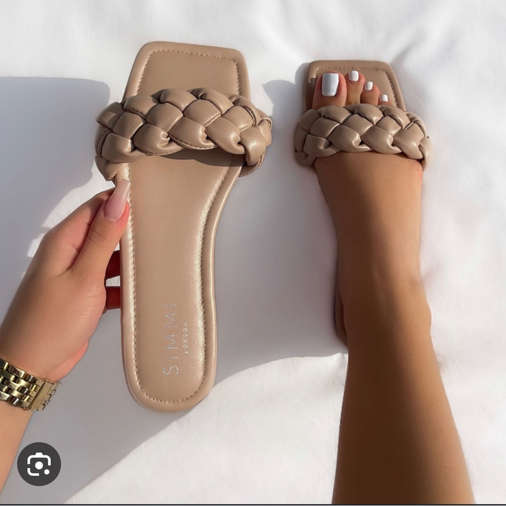 Nude woven square toe sandals